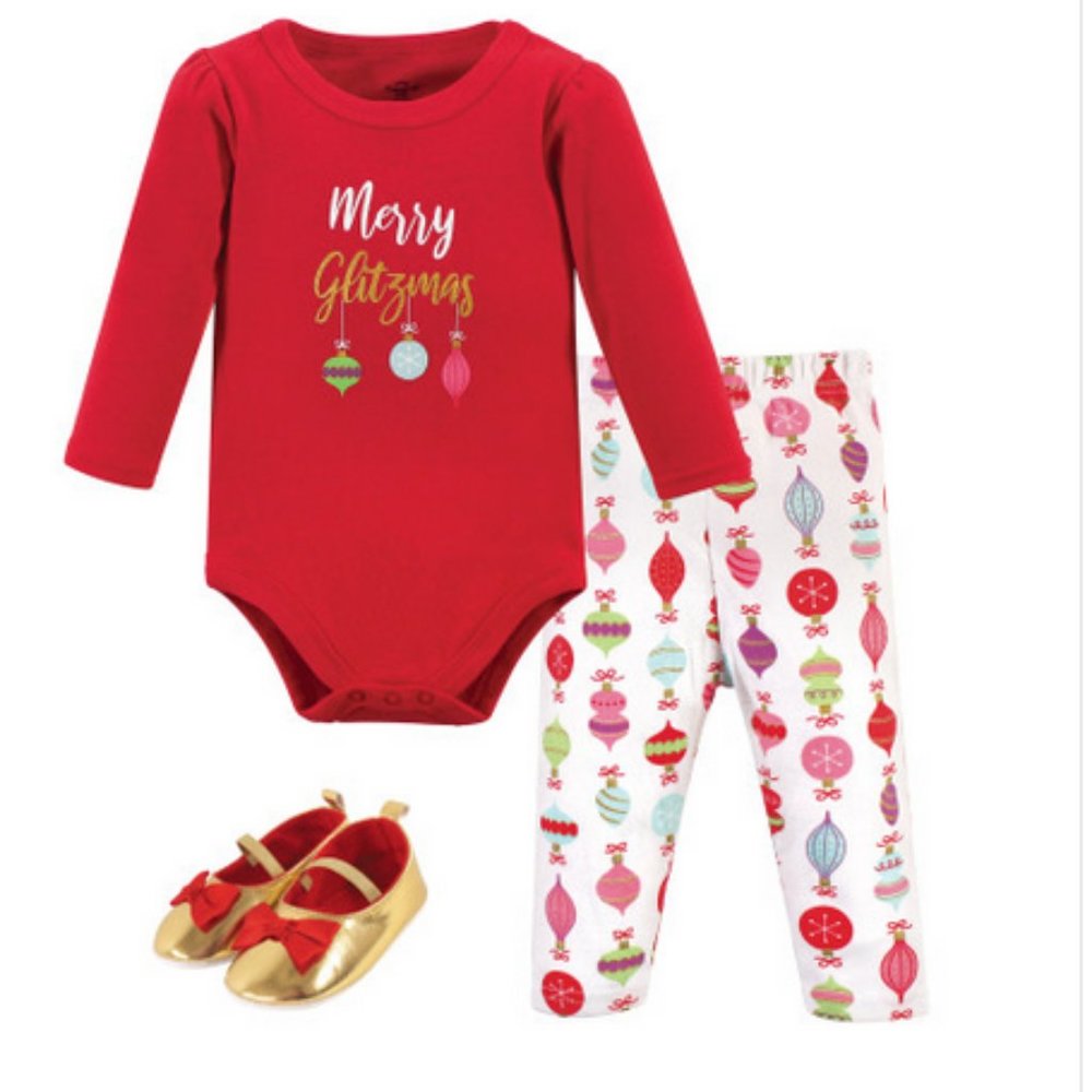 Little Treasure 3-Piece Bodysuit, Pant and Shoe Set ~ 🎄Merry Glitzmas ~ NWT
